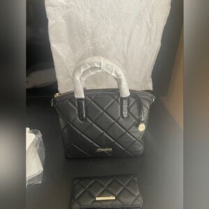 Black Quilted Brahmin Duxbury Satchel Handbag And Matching Wallet -